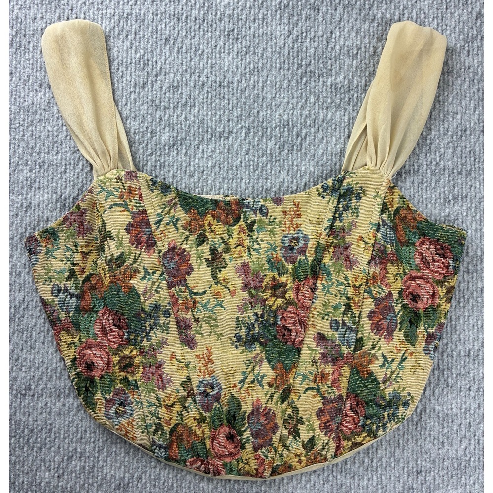 ACOA Womens Large Floral Tapestry Corset Crop Top Sheer Straps Cottagecore